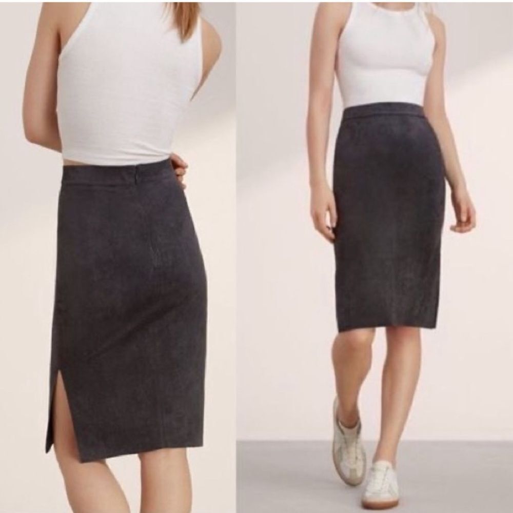 Wilfred Aritzia Vegan Suede Slit Lis Pencil Skirt Black- Size 0